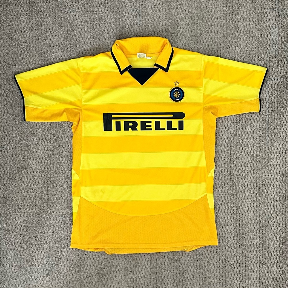 Vintage Inter FC Soccer Jersey Polo in Yellow with Pirelli Logo